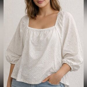 Sanctuary White Eyelet Blouse Top Size Medium Cottagecore Vacation